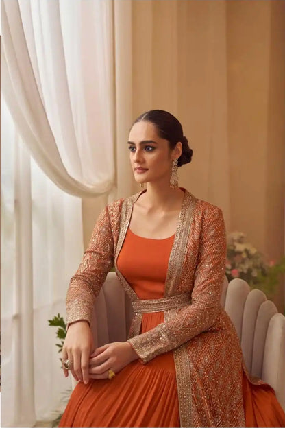 Long anarkali suit with flowing silhouette