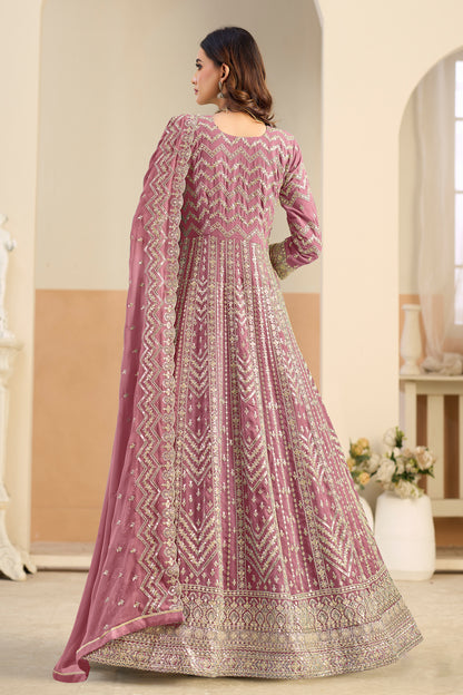 Anarkali gown back view with matching dupatta