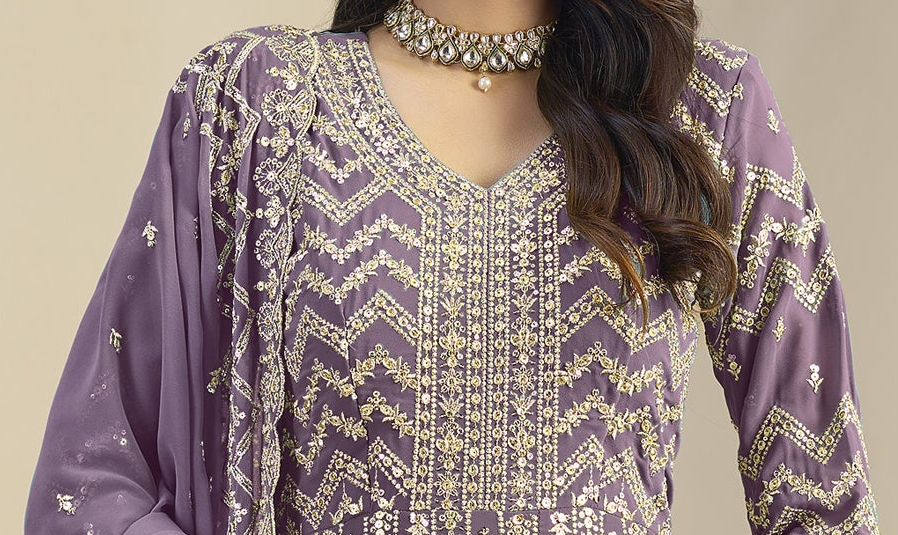 Lavender Anarkali gown for wedding wear