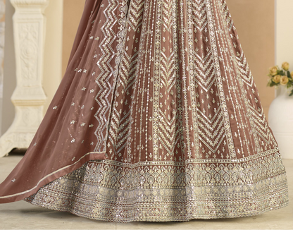 Light brown Anarkali dress with matching dupatta