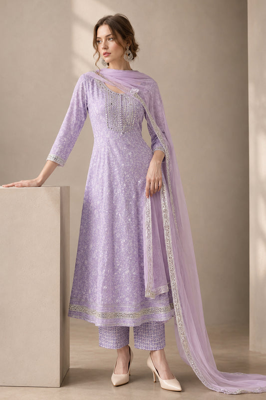 Purple Anarkali Kurti with ethnic motifs embroidered detailing