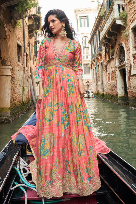 Anarkali suits with embroidered digital gown and dupatta