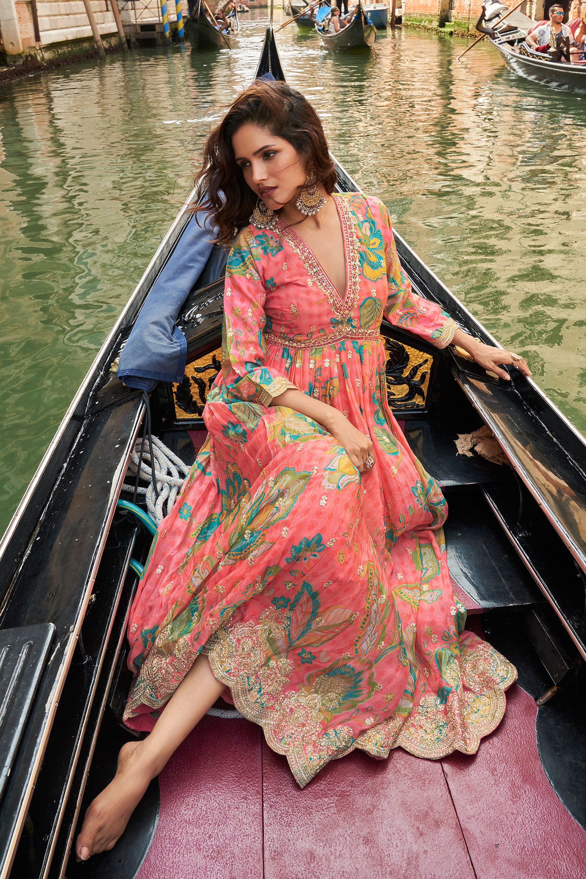 Floral anarkali dress styled for Eid celebration