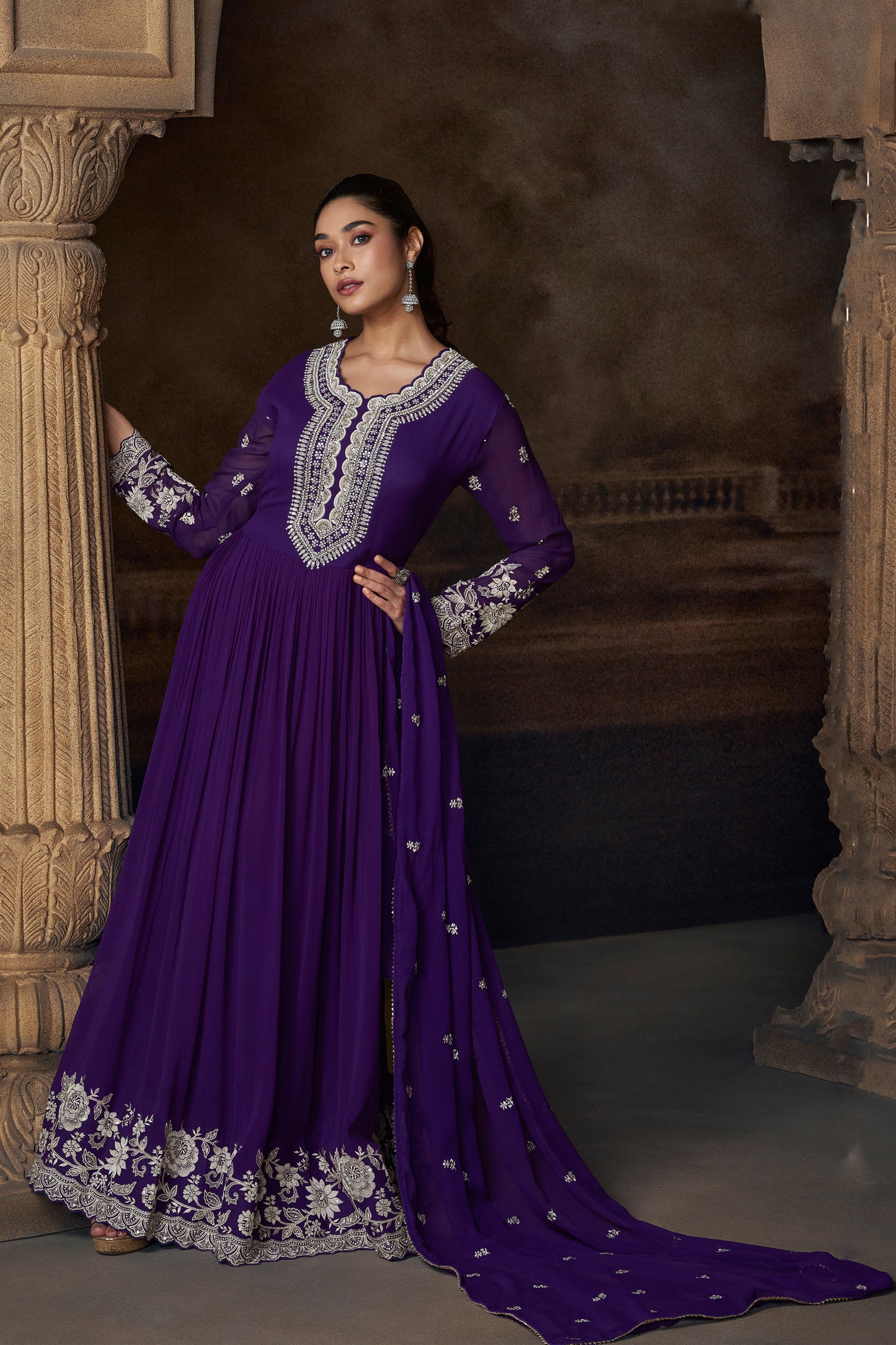 Indian Wedding Anarkali Gown With Heavy Embroidery