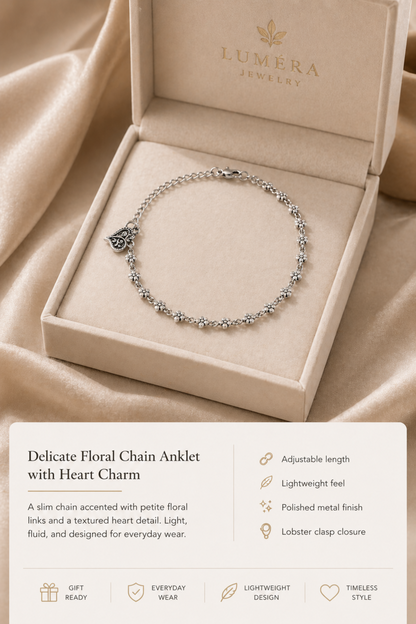 anklet with floral accents and extension chain