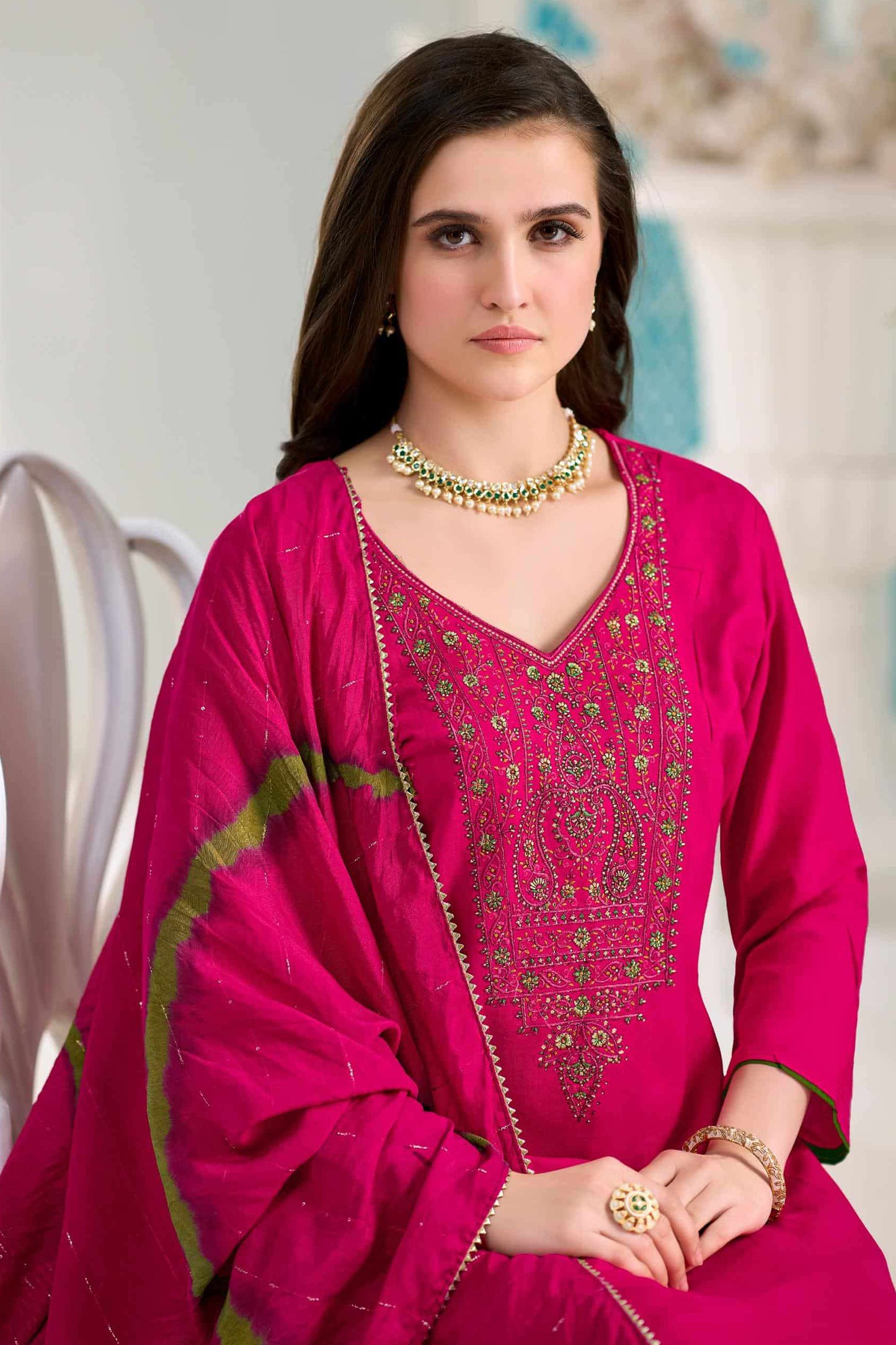 Embroidery work detail on viscose salwar kameez