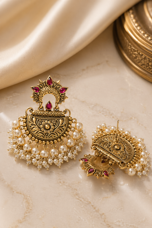 traditional chandbali earrings with ruby stones
