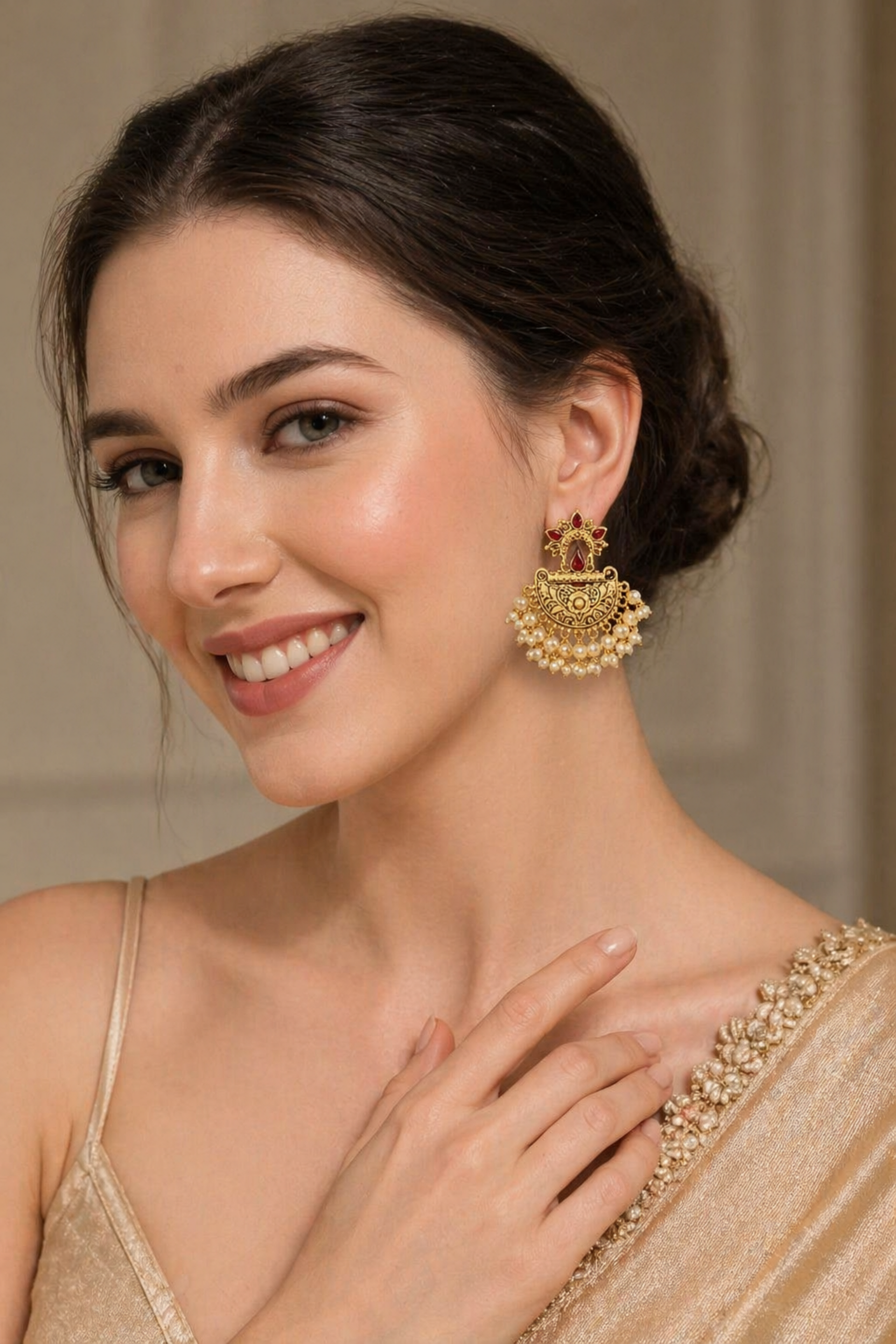 bridal chandbali earrings worn by model
