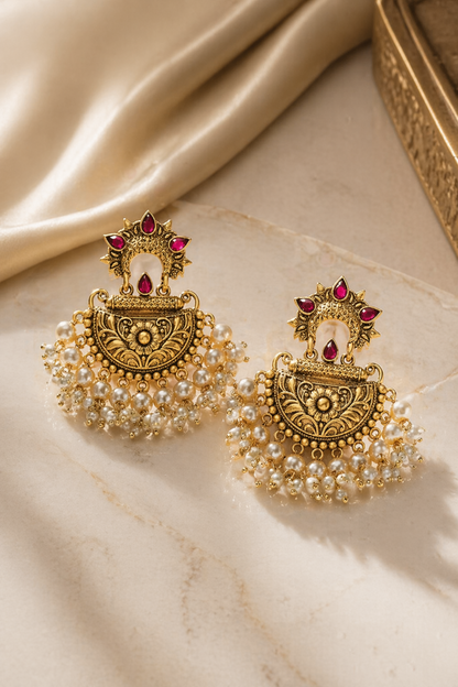 luxury indian pearl earrings close up
