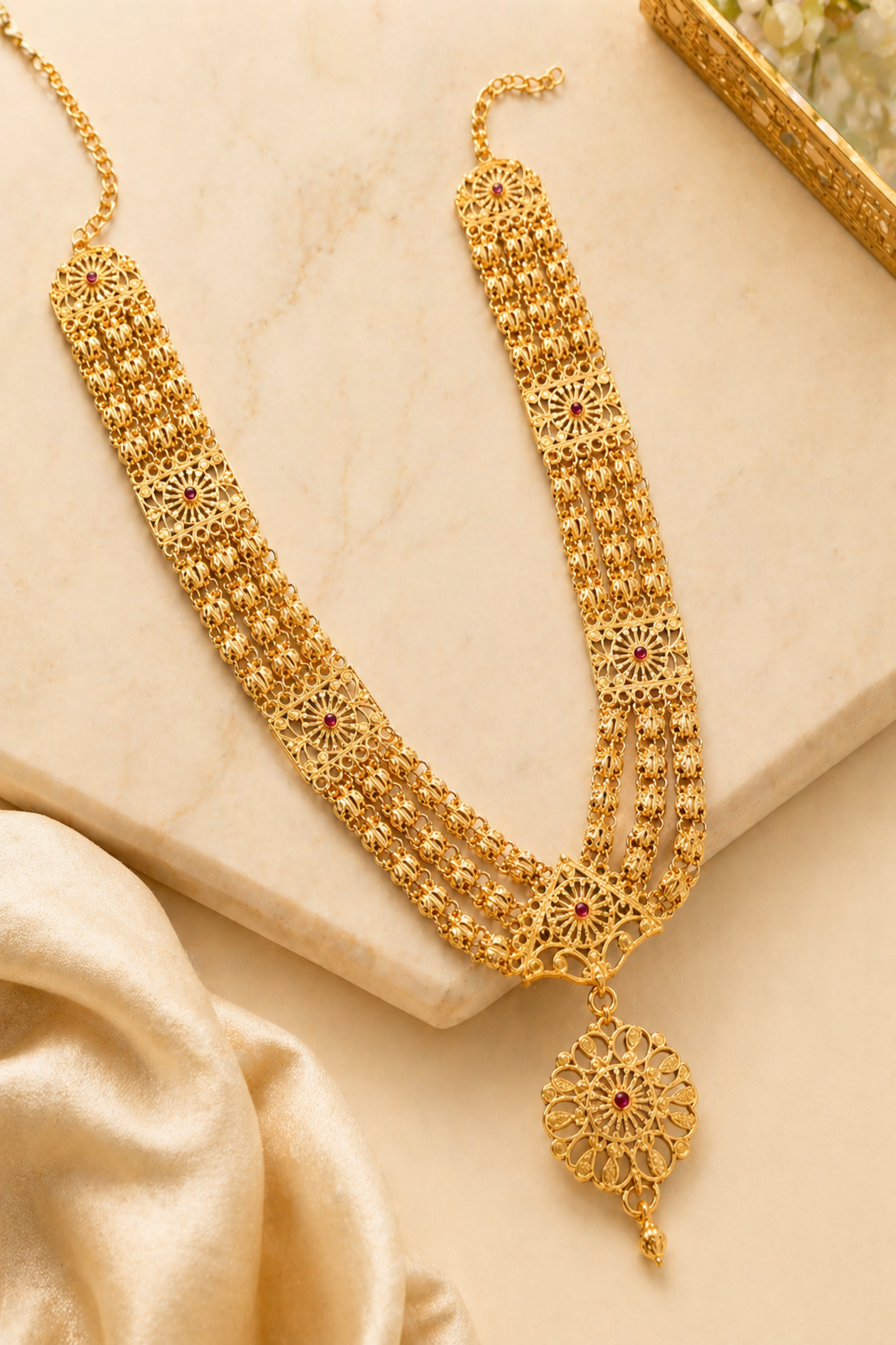 antique gold layered necklace with pendant