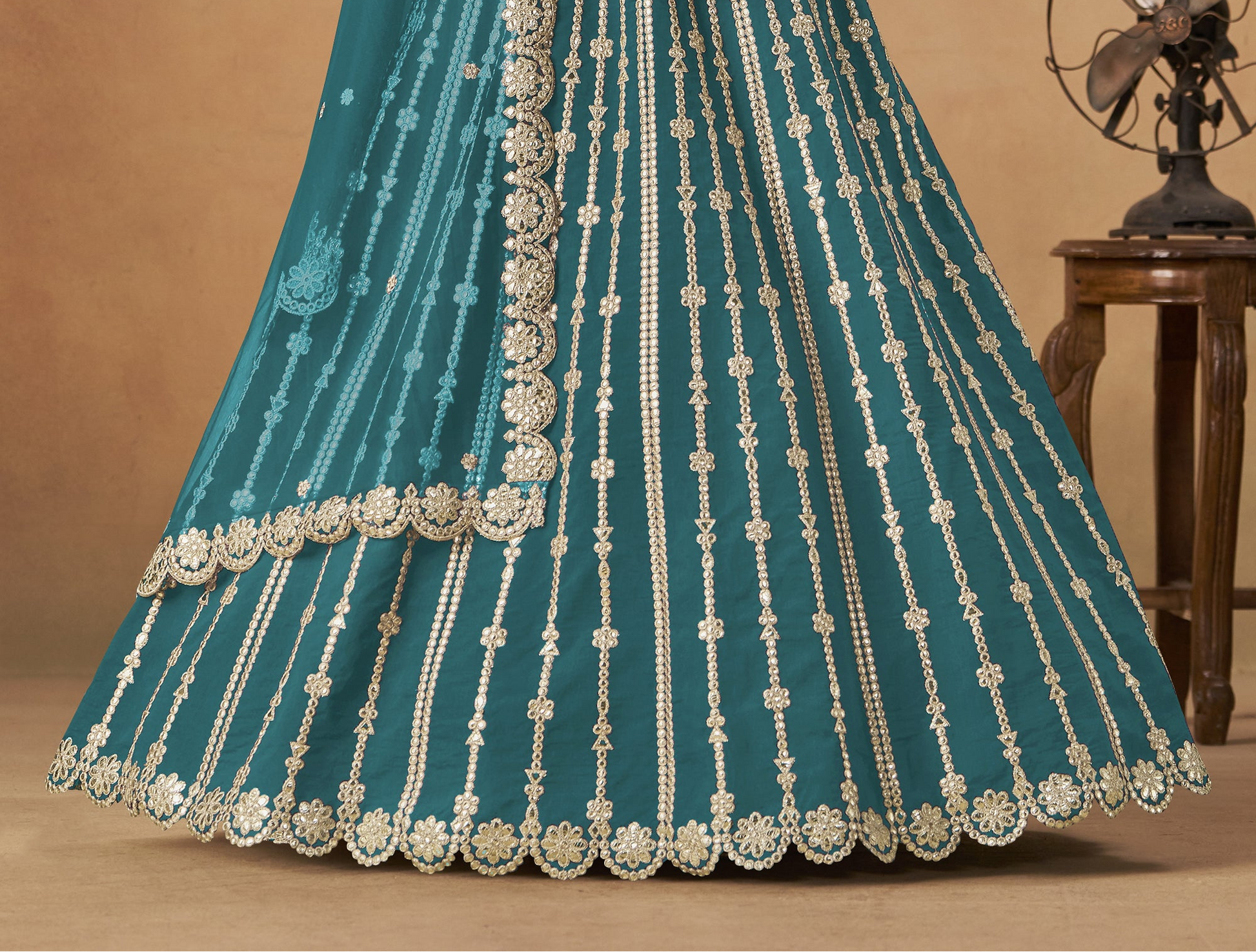 art silk green lehenga back design