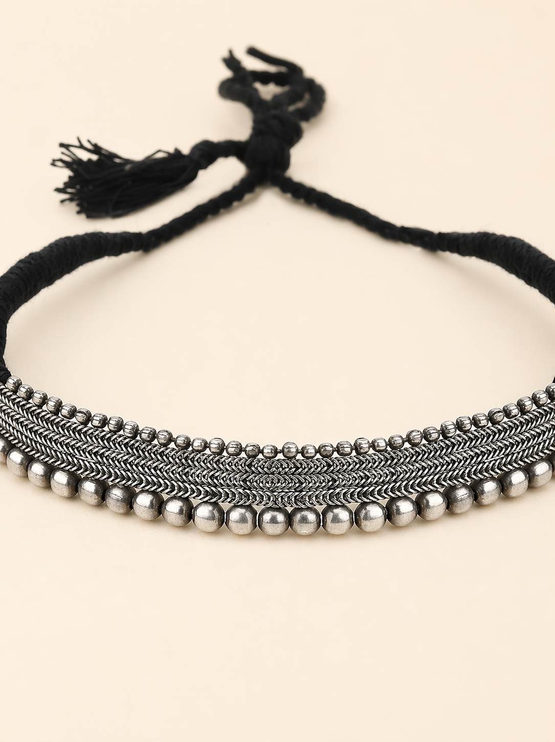 bohemian oxidized silver collar necklace detail