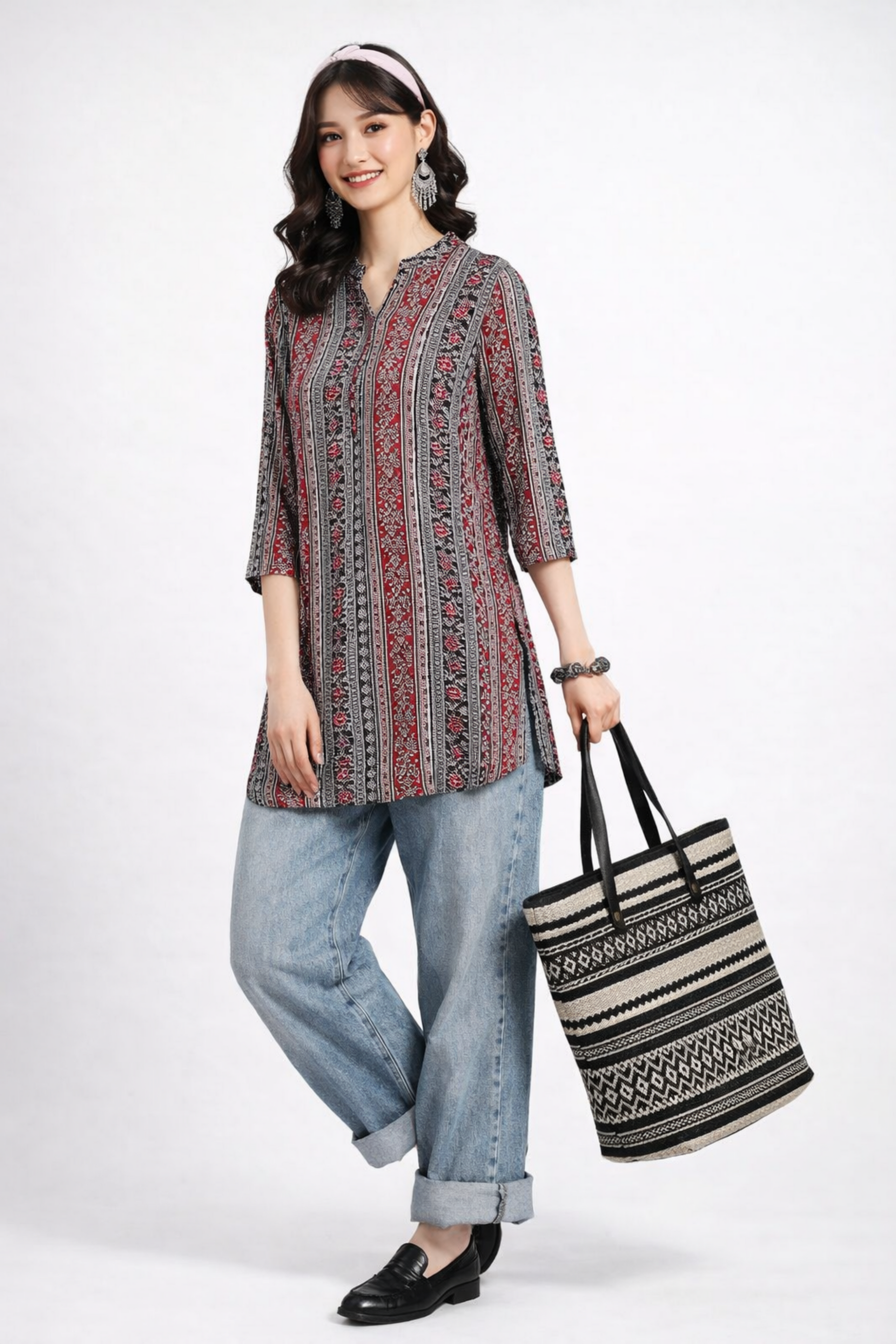 Multicolor short kurti front view with floral print