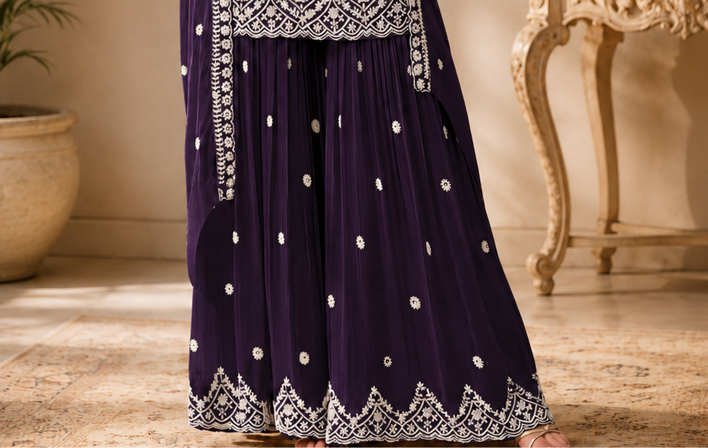 Royal purple sharara with detailed bead sequence work