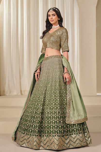 Avocado green lehenga choli blouse full outfit front view
