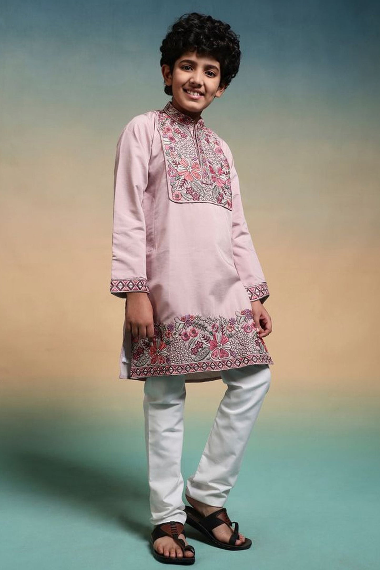 Baby Pink Kurta Pajama With Thread And Sequence Embroidery