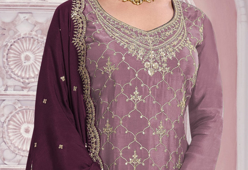 Baby pink embroidered palazzo pants plus size front profile