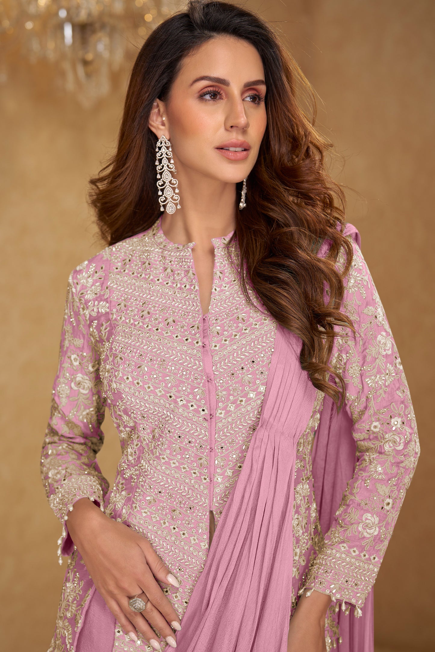 Side view showing tassels lace and blouse detail
