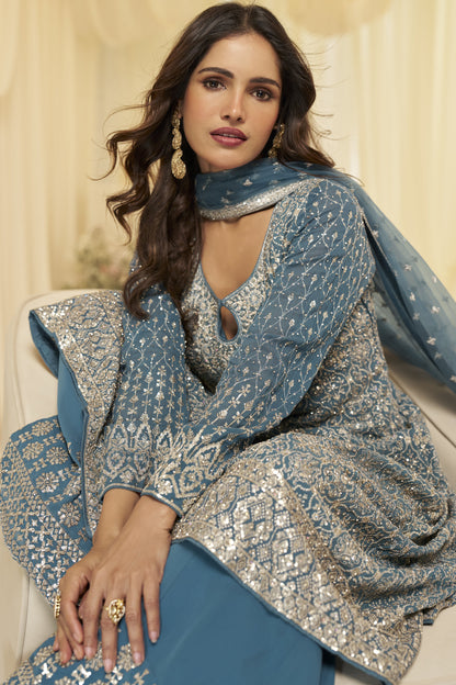Reception look featuring embroidered palazzo dress