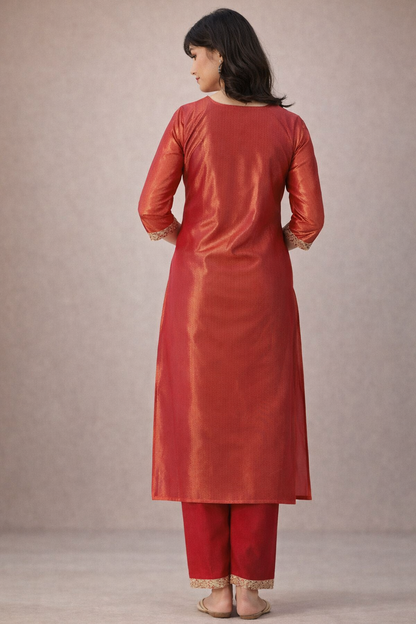 back view of orange ladies kurta