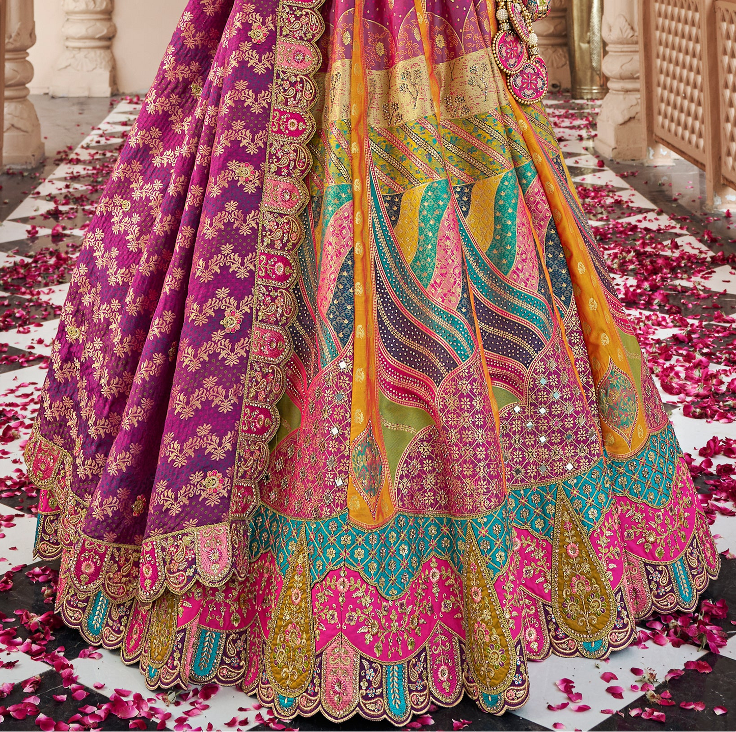 Colorful Indian Wedding Lehenga - Handcrafted Sequin Embroidery Designer Bridal Dress USA