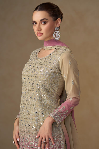 Back view of embroidered palazzo suit