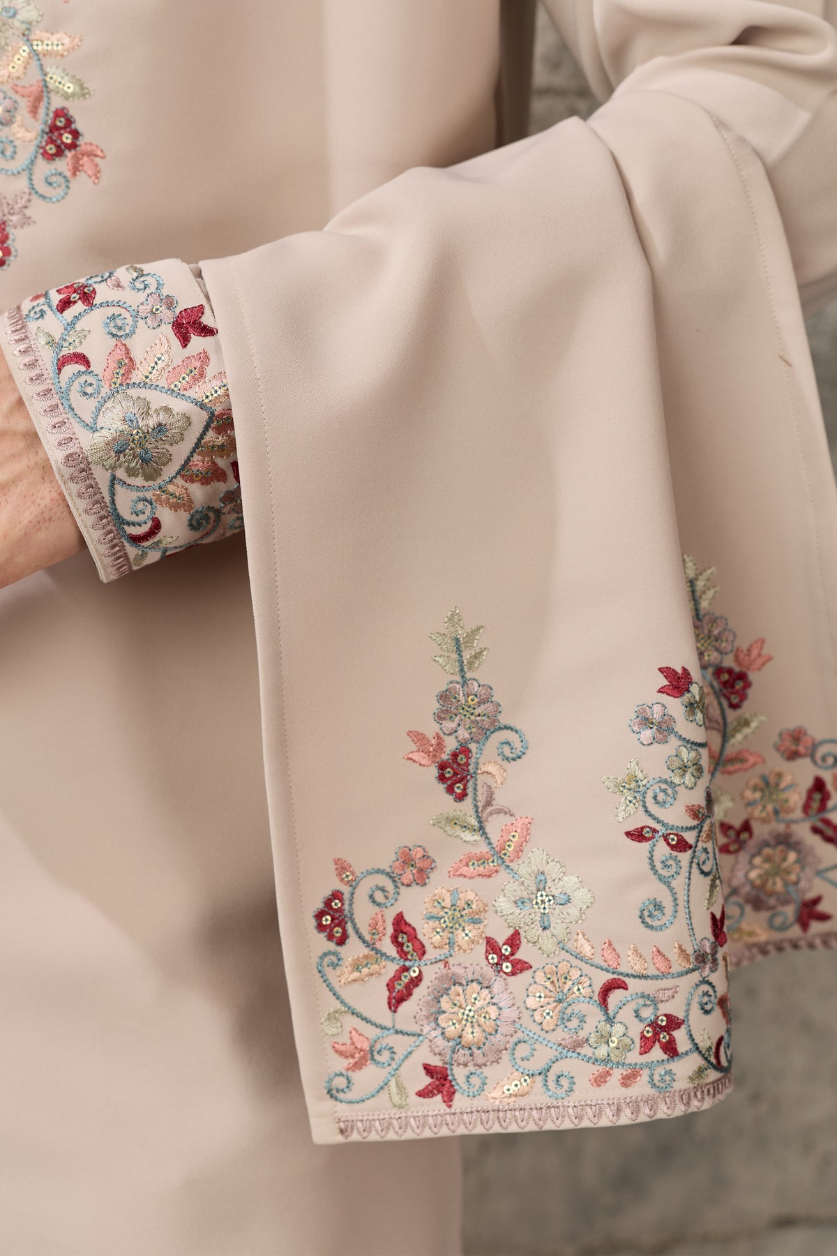 Beige kurta pajama set styled with matching dupatta