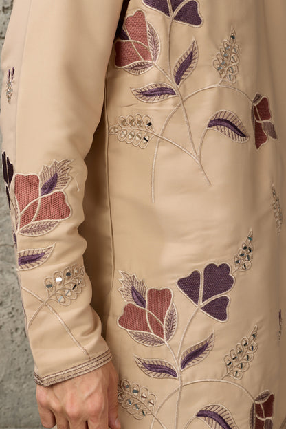 Sleeve detail of the beige men's kurta