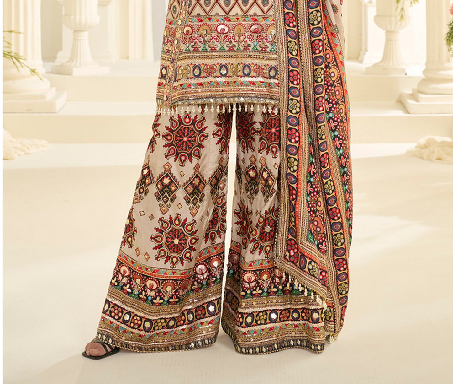 Beige Palazzo Salwar Kameez for Wedding Occasions