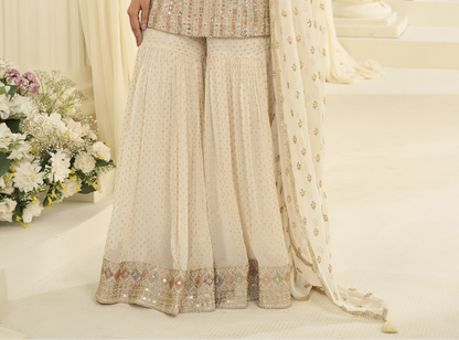 Reception look beige sharara outfit styling