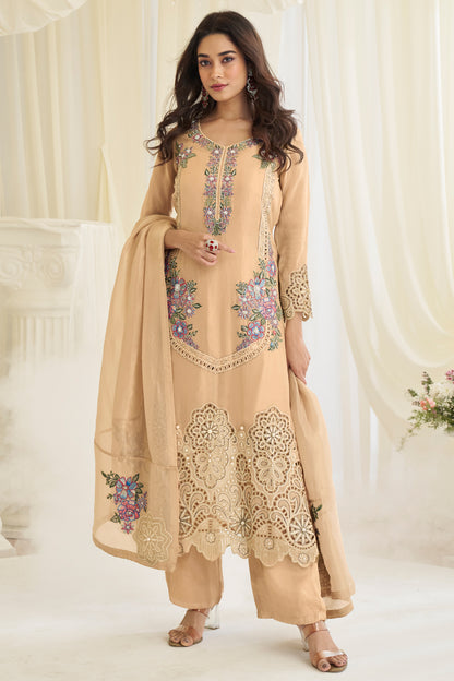 Beige salwar kameez sharara suit front view