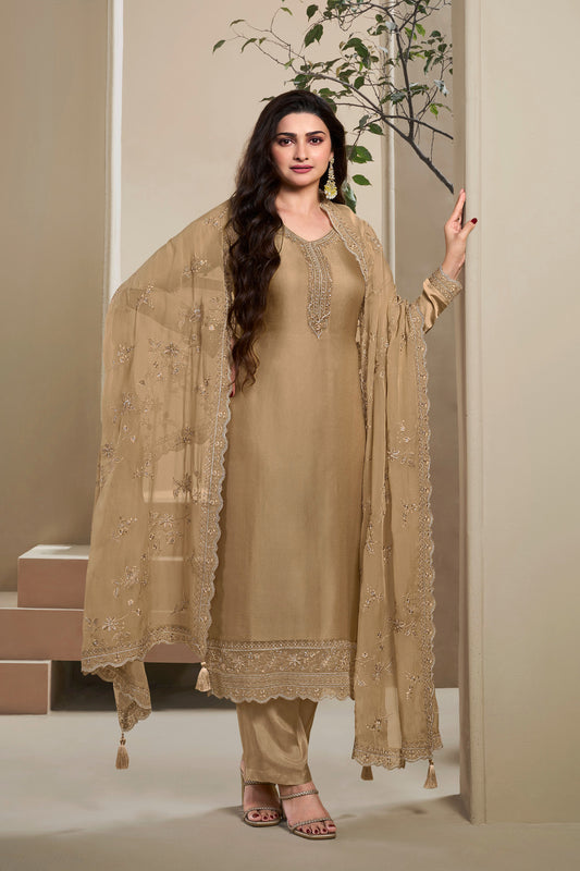 Paris silk salwar kameez suit with intricate embroidery