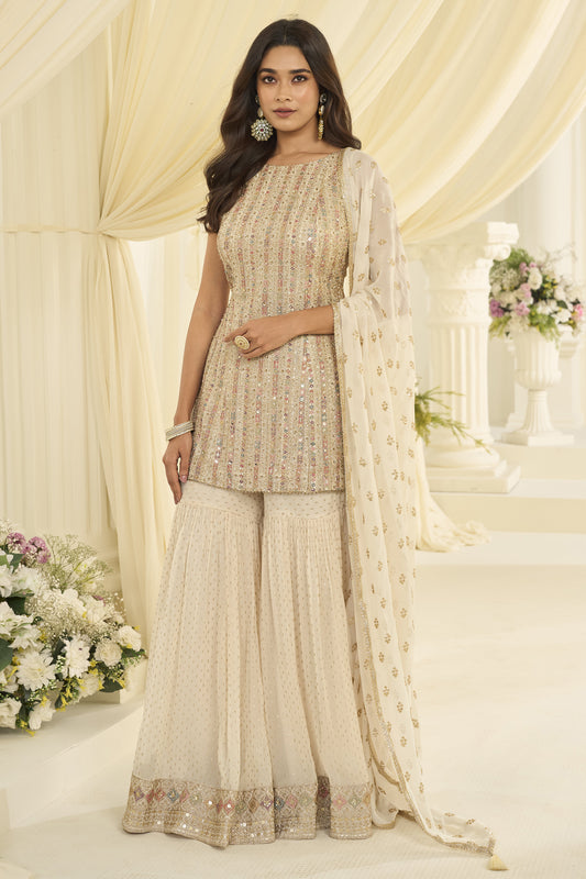 Off-White sharara suit front view with embroidered detail