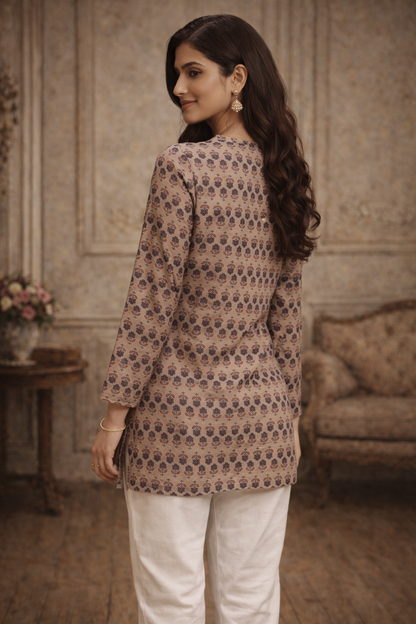 cute tops for women with neutral tones and delicate prints