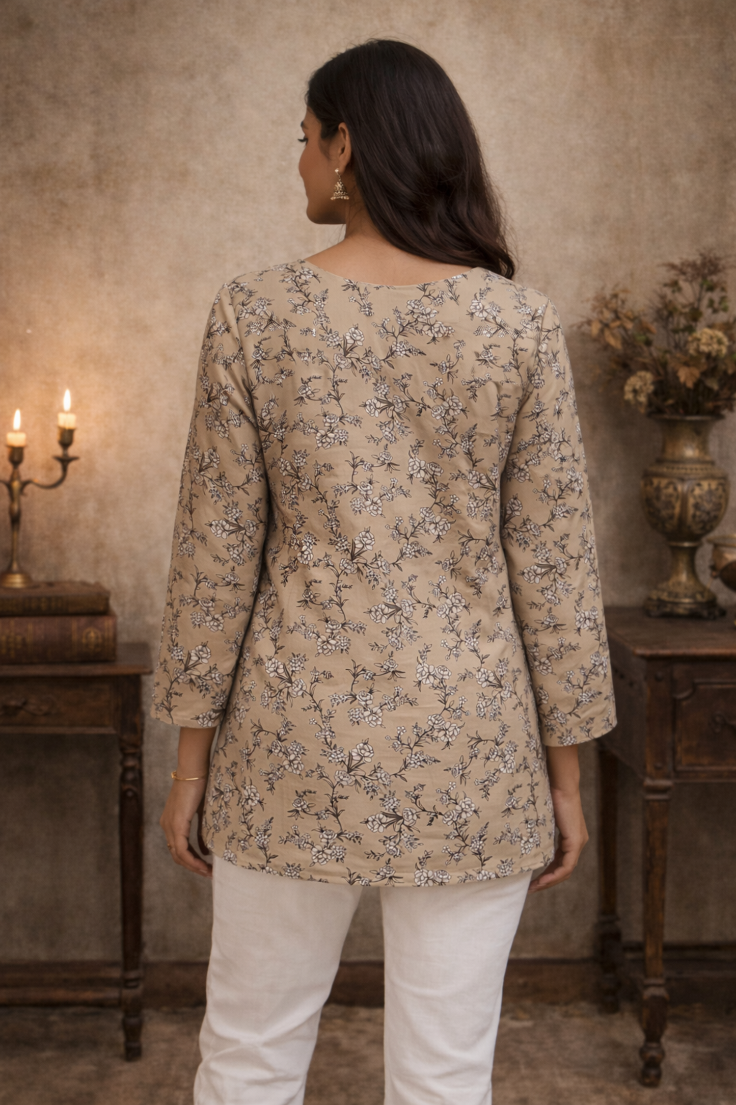 Back view of modern tops for women in beige