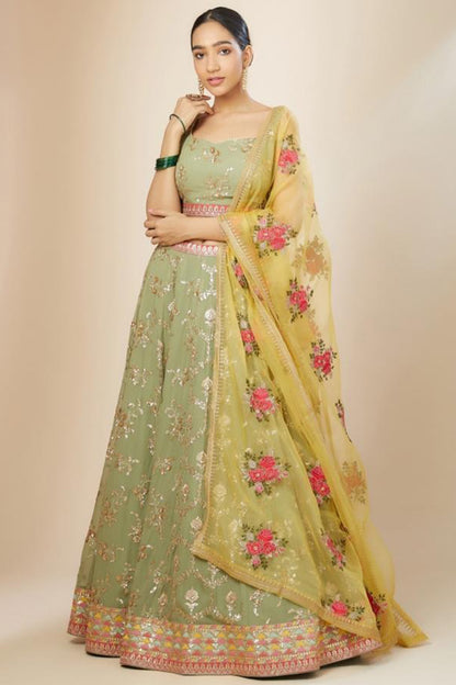 sage green lehenga choli engagement outfit style
