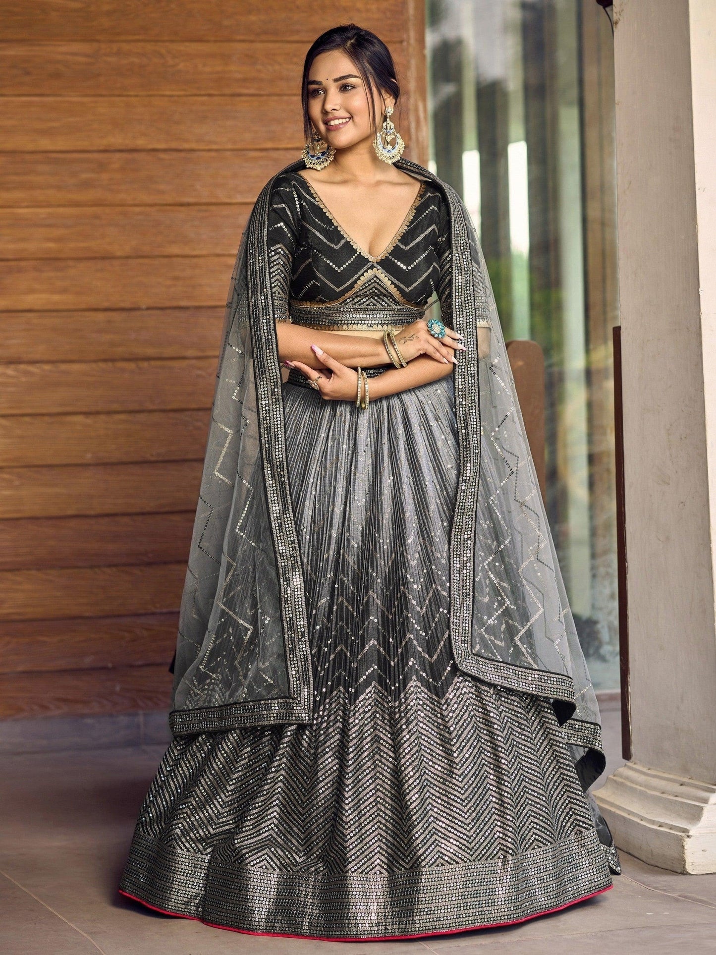 Elegant black ghagra choli for formal evening event