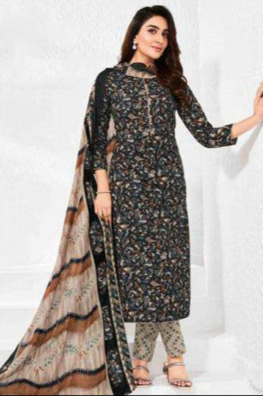 Black cotton dresses front view with printed design