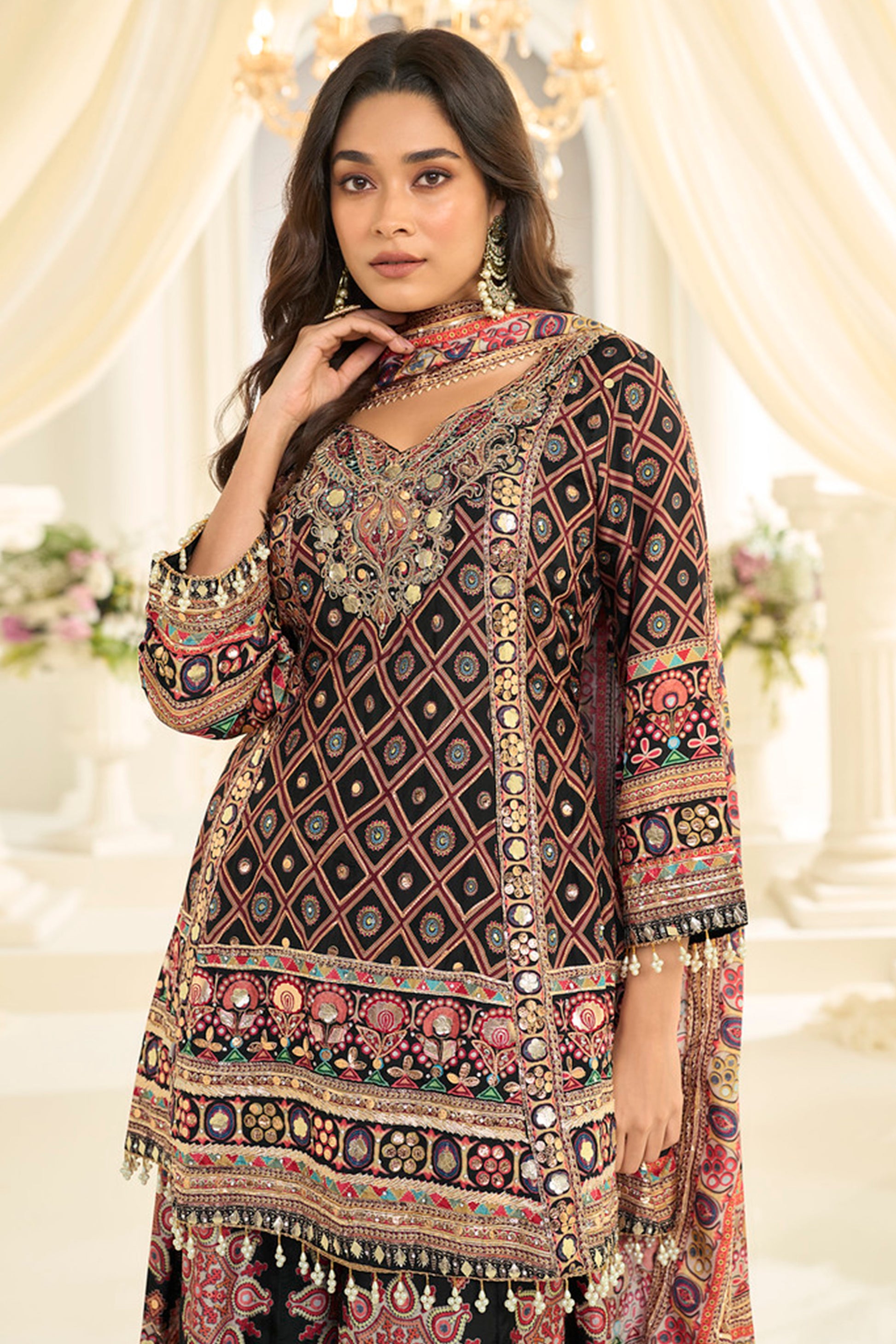 Black women palazzo suit elegant front styling