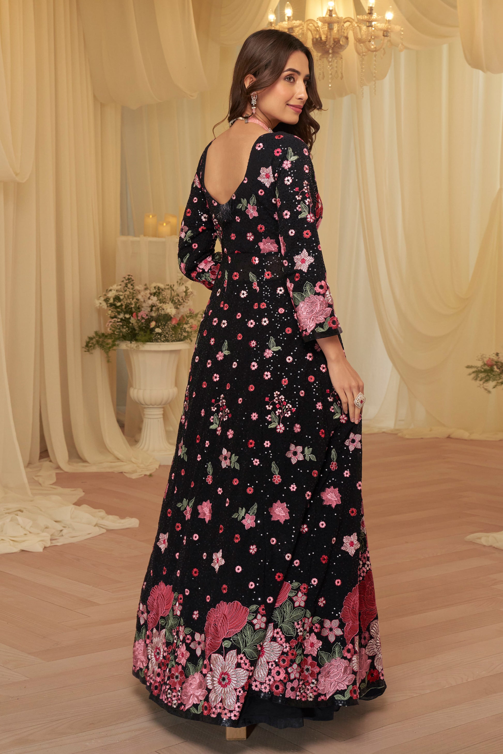Black gown for wedding event styled Anarkali dress