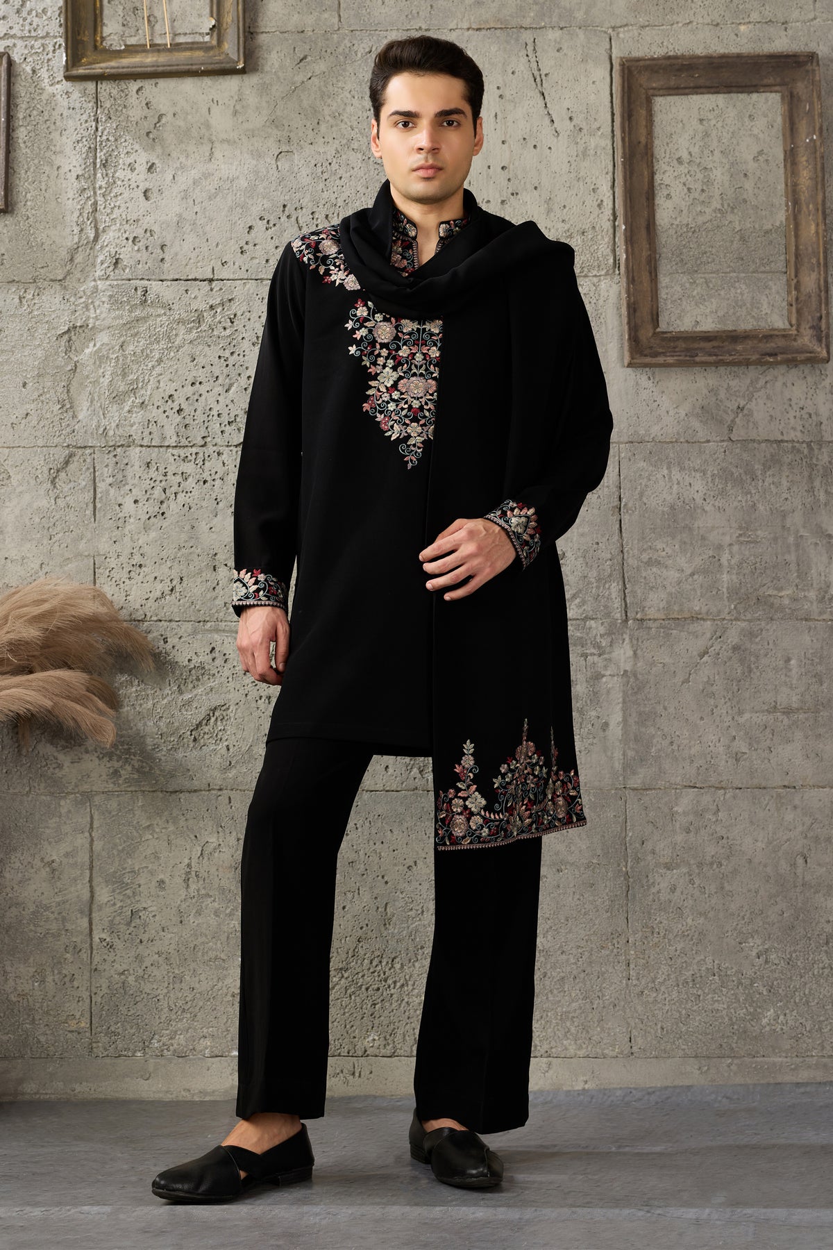 Black embroidered kurta for function wear