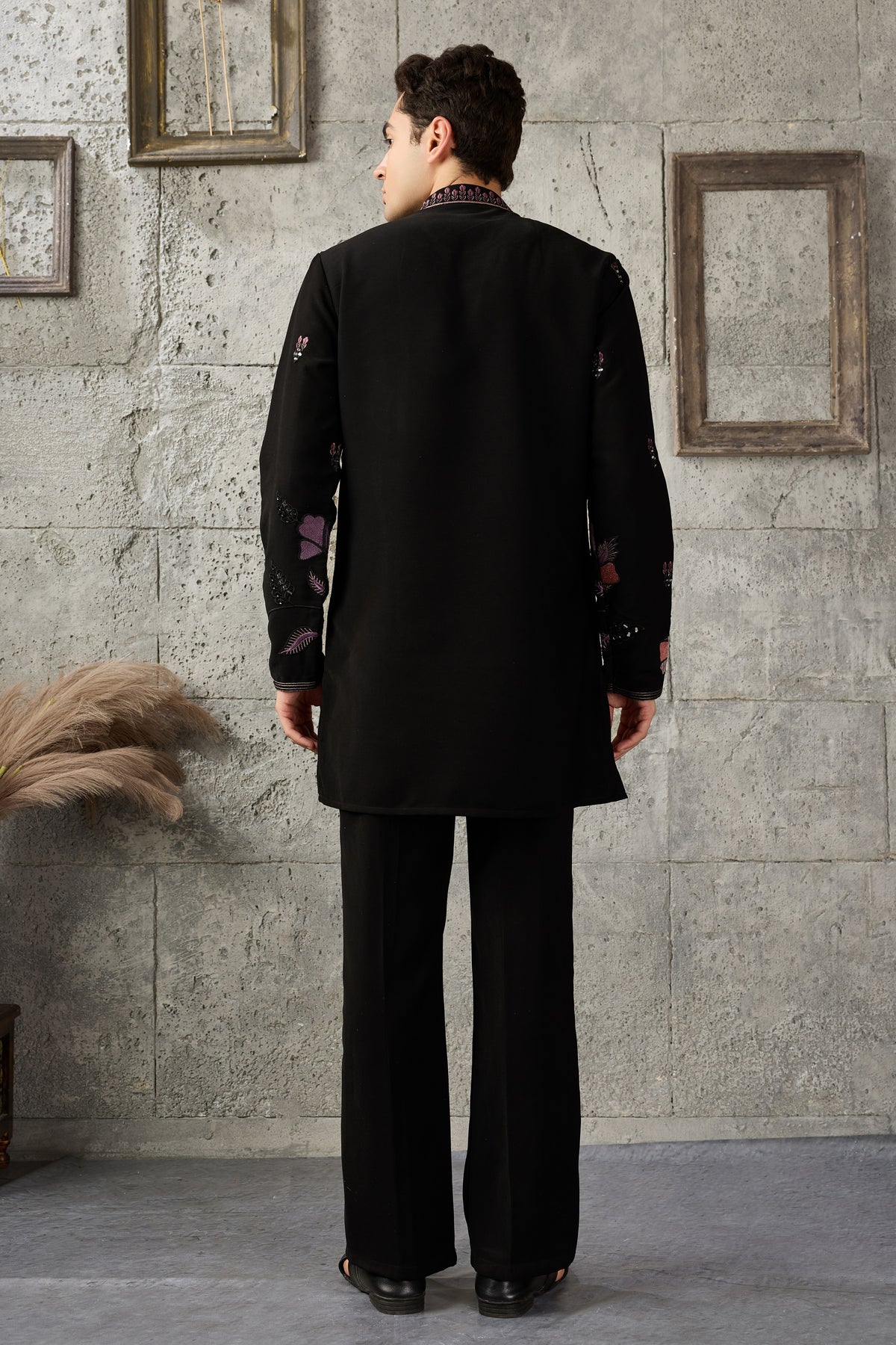 Back view of the black kurta pajama set