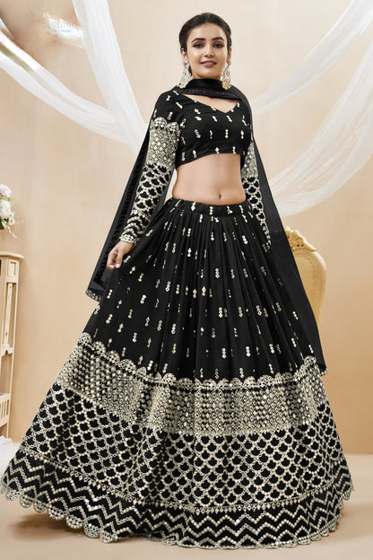 Black lahenda front view with sequins embroidery