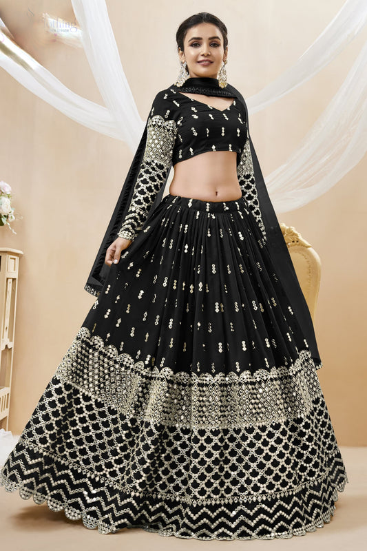 Black lahenda front view with sequins embroidery