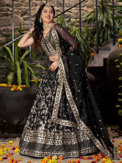 Black lehenga choli skirt flare and fabric fall