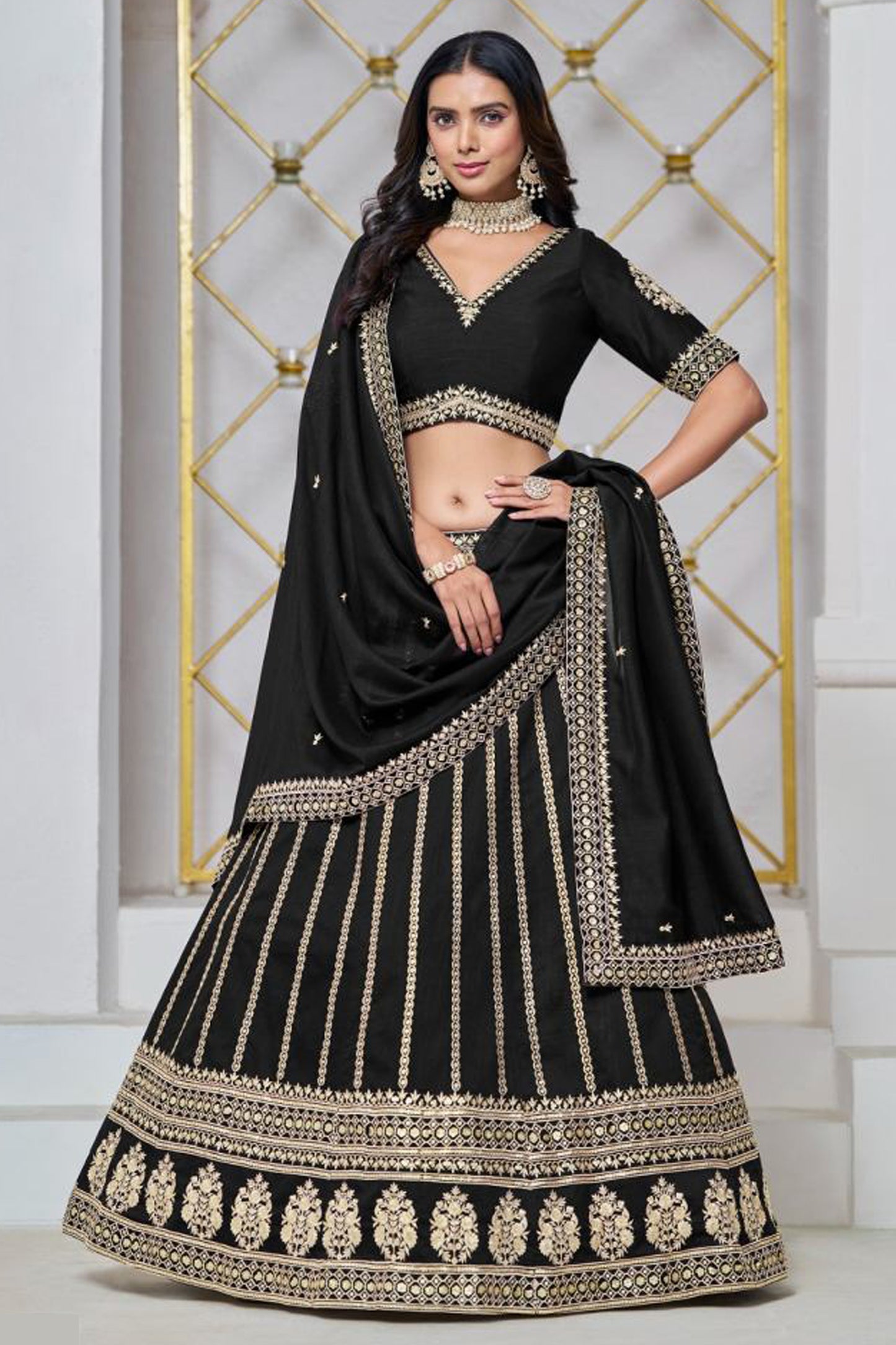 black lehenga choli sale full front view silk outfit