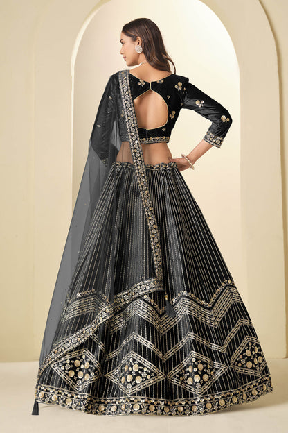 Black Lehenga Choli with heavy sequins and zari embroidery