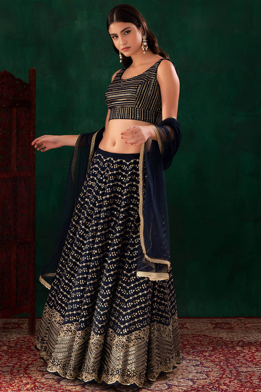 Black Lehenga Choli with zari and sequins embroidery work