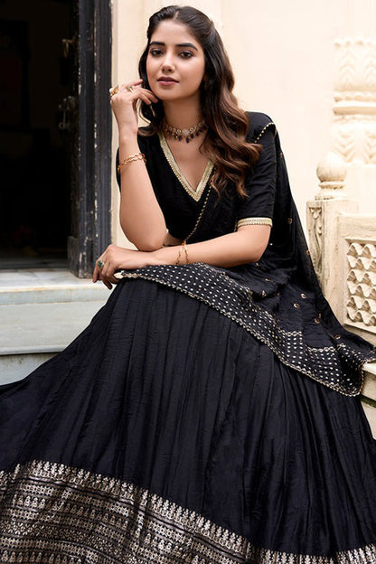 Black lehenga choli full set with coordinated dupatta