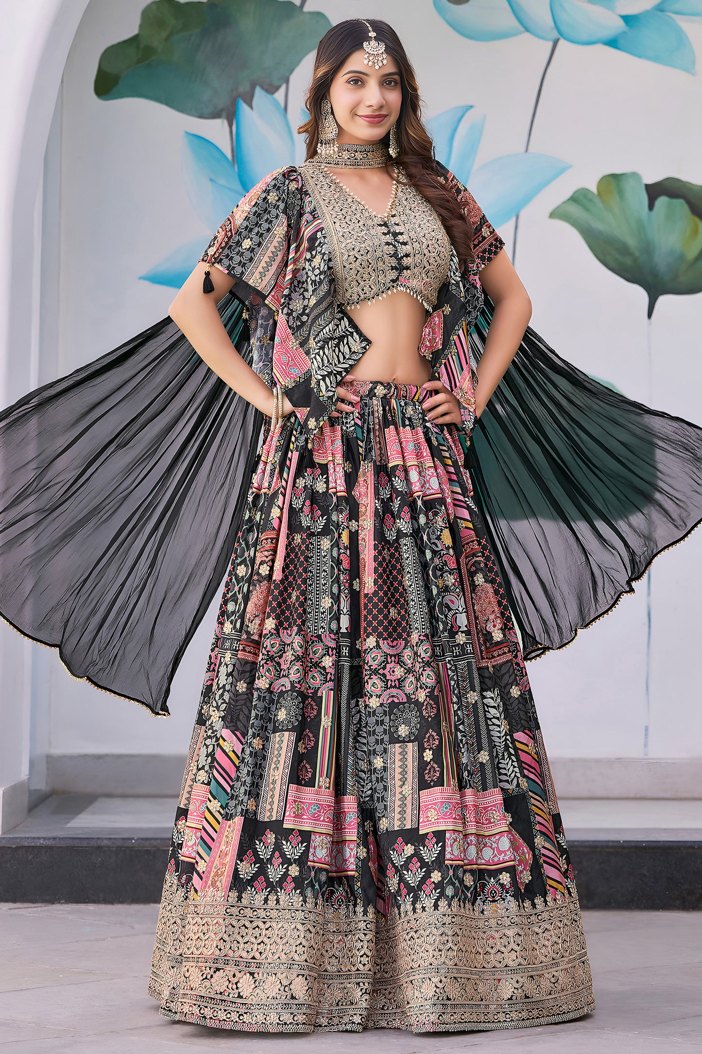 Black Lehengha Choli front view with embroidery detail